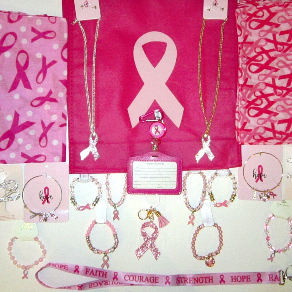 20 Piece Breast Cancer Awareness Pink Ribbon Gift Set Bracelets Lanyard Bandana